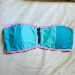 Aerie Pink/Teal Bandeau Bikini Top w Zipper